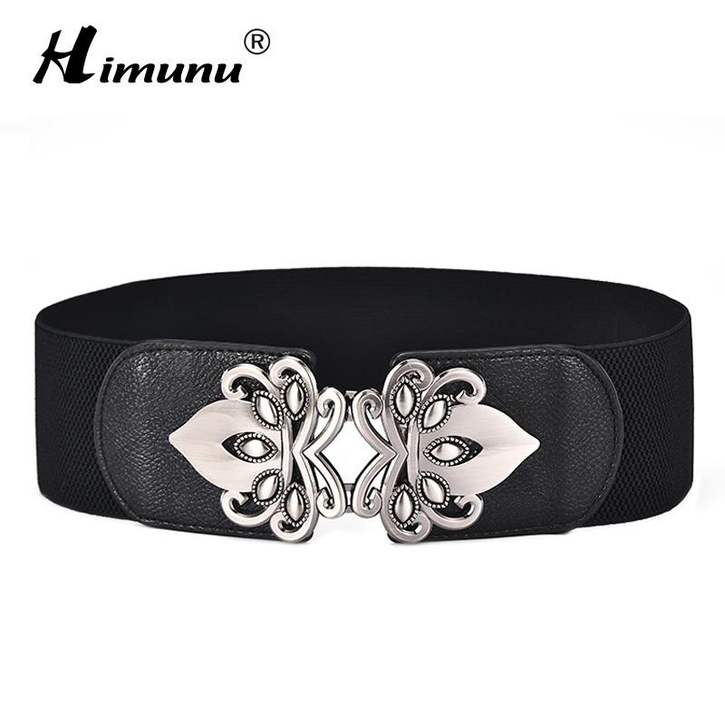 

[Himunu] Fashion Brand Cowskin Belts For Women Elasticity Band Surface Patent Bow Buckle Female Waistband Wide 4 Color Girdle, White
