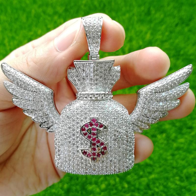 

ICED OUT CZ Money bag With dollor $ Pendants Necklace Men And Women CN501