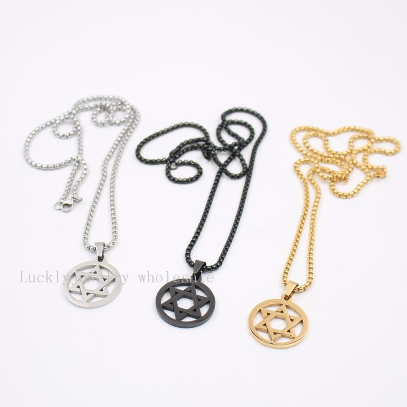 

18''-30'' Choose Trendy 3mm Square Box Rolo Chain Stainless Steel The star of David religion Pendant necklace 30mm size charms