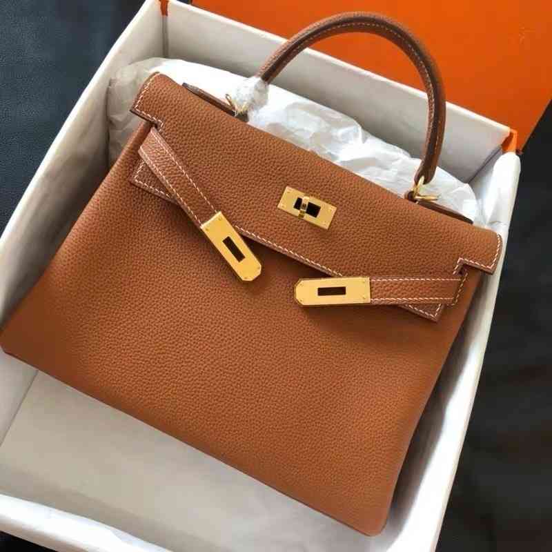 

Herme Designer Handbags Bags Luxury Kely Women's Leather 2021 New Family Top Layer Litchi Togo One Shoulder Hand, 25cm