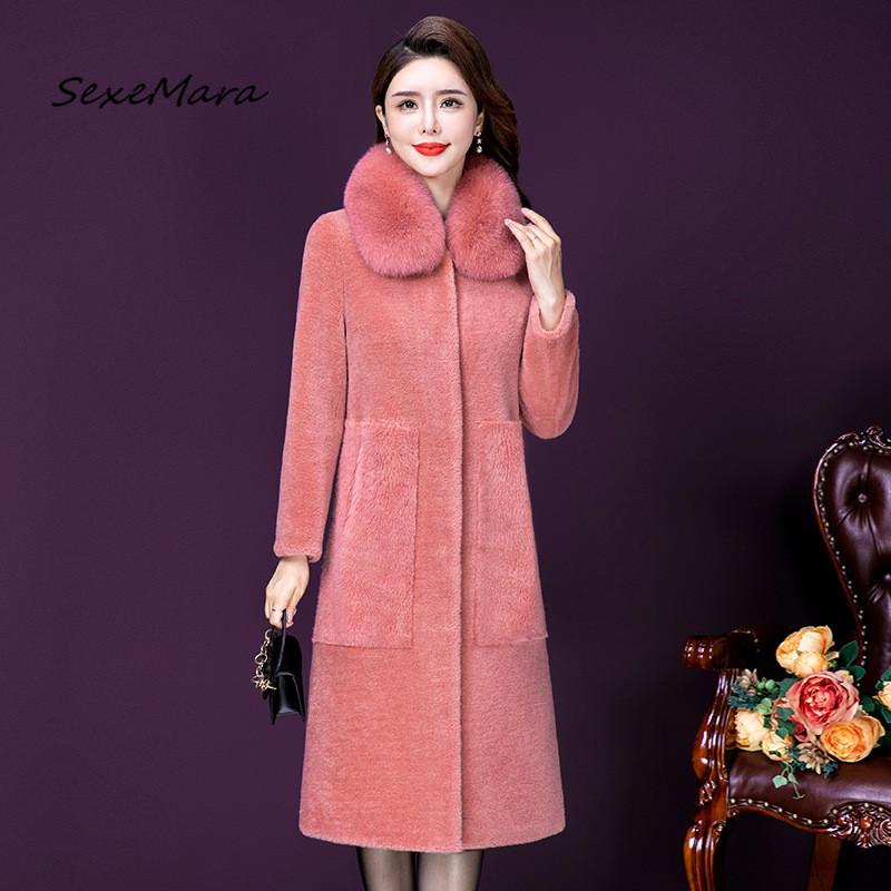 

Plus Size 5XL Women Fur Coat 2020 Winter Elegant Fur Collar Single Breasted Slim Warm Coat, Pink