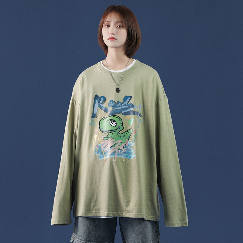 

New Girls Korean Style Long Sleeve Printed Casual Oversize Fashion T-shirt 2021 Woman Clothing 2d4h, Darkblue