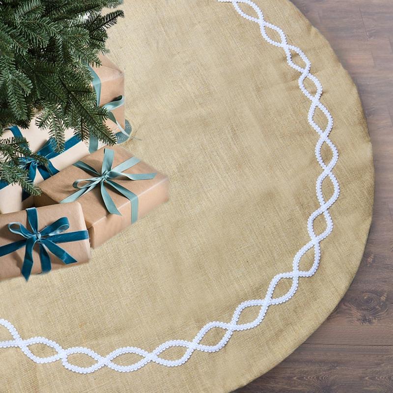 

Christmas Tree Skirt Double Layers Burlap Home Festival Party Floor Decor Large Size Xmas Decorations For Living Room Garden