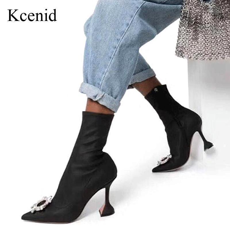 

Kcenid 2021 New stretch sock boots women autumn winter fashion crystal pointed toe office lady shoes high heel ankle boots1, Synthetic lining