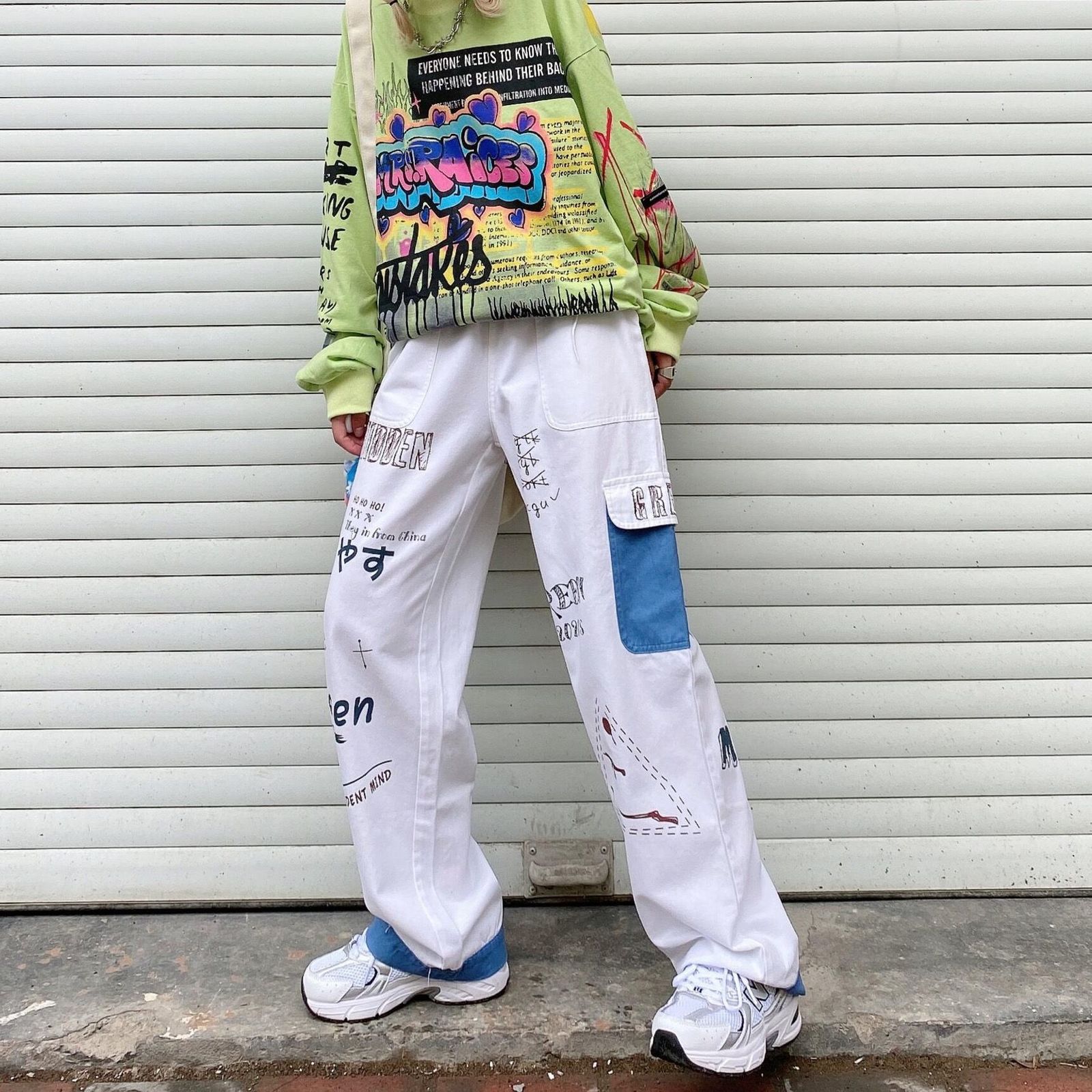 

2021 New Streetwear Graffiti Harem Pants Casual Cotton Loose Elastic Waist Sweatpants Patchwork Hip Hop Harajuku Jogger Men Trousers Qv9n, White