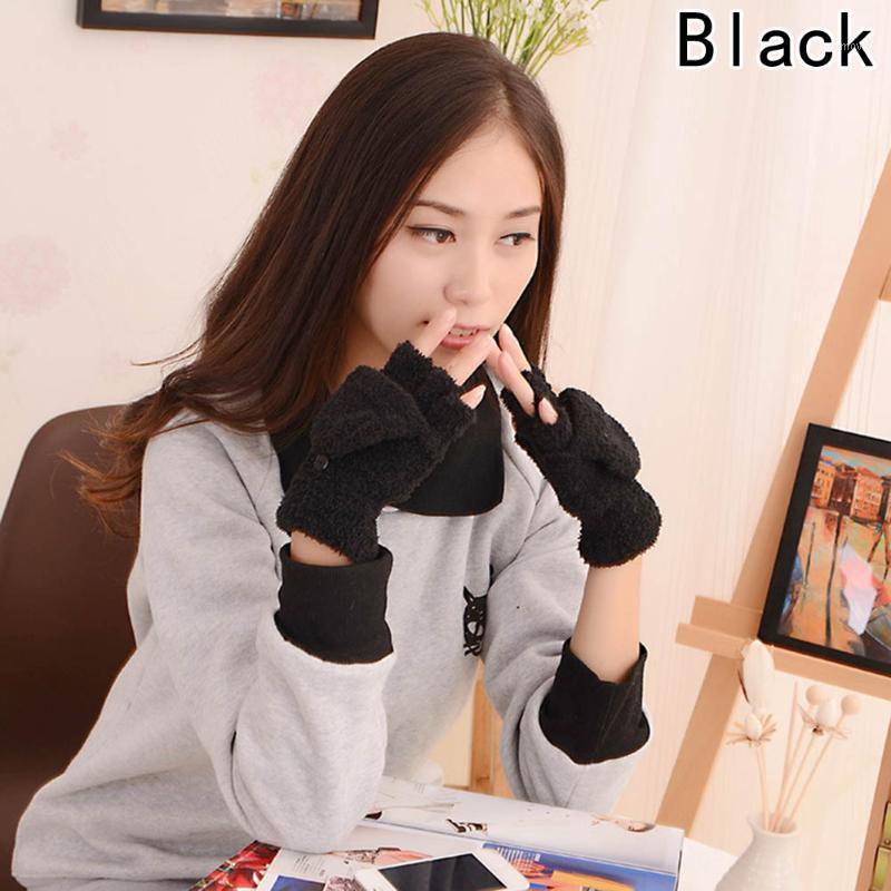 

6 Colors Girls Coral Velvet Flip Cover Half Finger Winter Hand Warmer Mittens Dual-use Warm Keeper Womans Gloves1