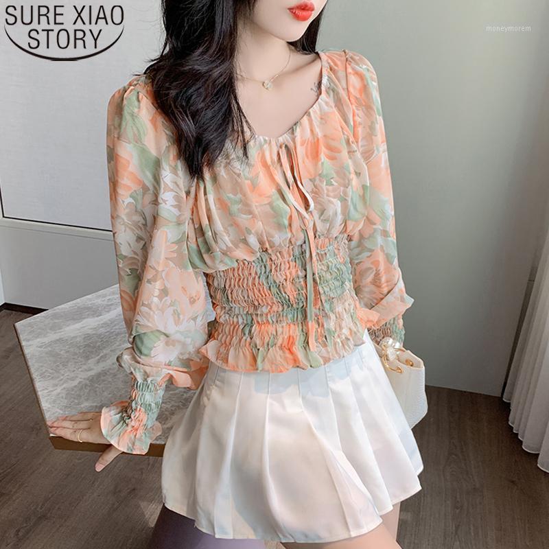 

Print Chiffon Blouses Fashion Woman Shirts Casual Womens Tops and Blouses 2020 Autumn Long Sleeve Chic Blusas with Bow 105371, Orange