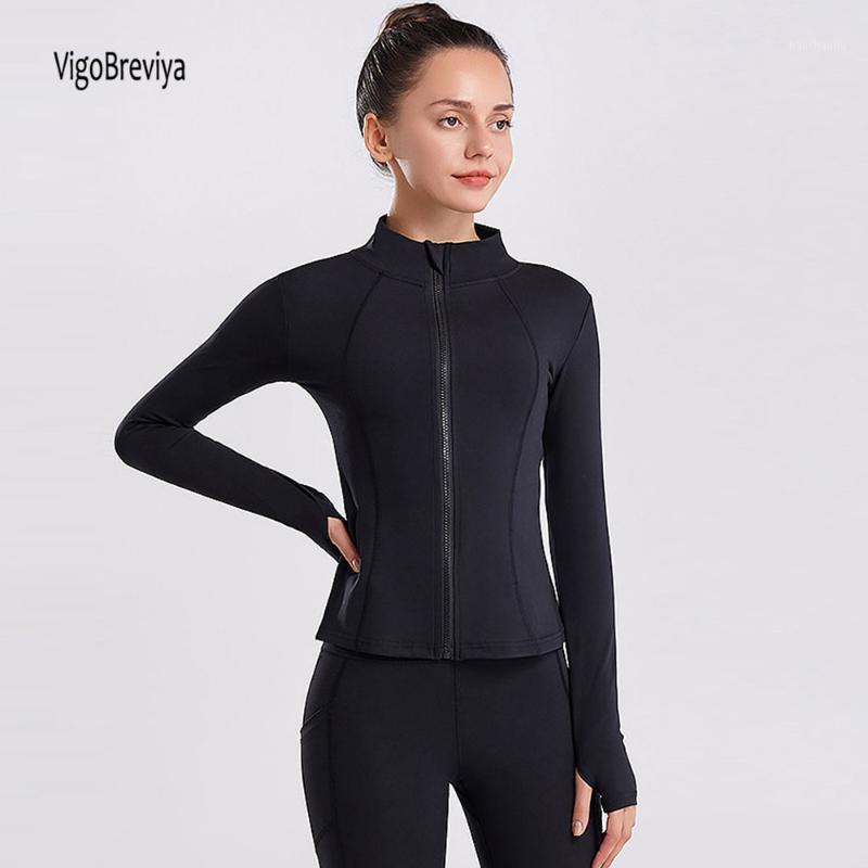 

VigoBreviay Full Sleeve Zipper Sport jacket 2021 Women' Spring High Impact Quick Dry jacket Gym Running Training Slim Yoga Coat1, Black top
