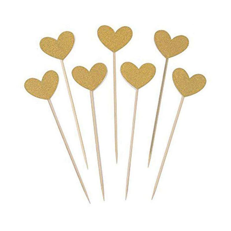 

Hot YO-50-Piece Golden Love Heart Cake Dessert Inserted Card Cupcake Toppers Decoration for Birthday Children's Day Wedding Part