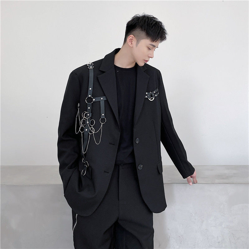 

New Men's Korean Streetwear Black Suits 2021 Fashion Man Casual Oversize Suit Long Sleeve Coat Male Clothing Harajuku 9a33