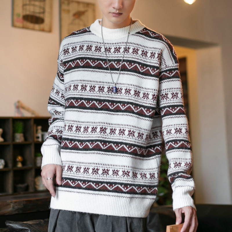 

2021 New Fashion O-neck Christma Black White Blue Striped Sweater Men's Oversize Pull Long Sleeves Pullover for Autumn Spring Winter 0avy, Ds845 3
