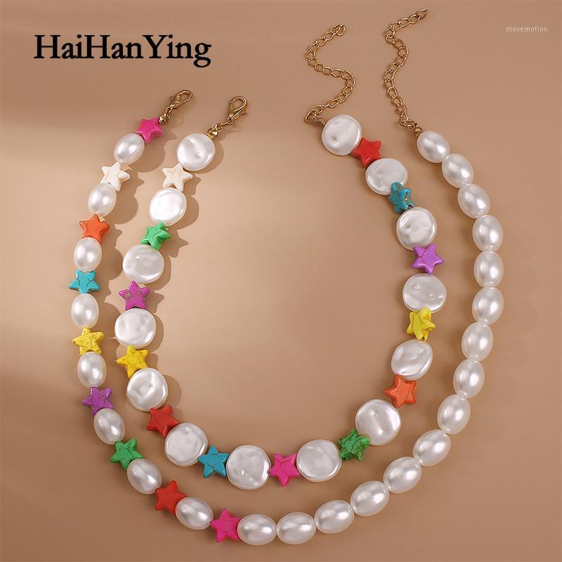 

new 2pcs/set handmade beaded pearl five-pointed star necklace Bohemian beach casual fashion jewelry for women1