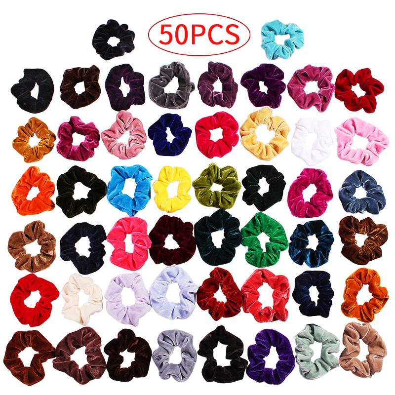 

50/40 Pcs/Set Vintage Hair Scrunchies Stretchy Velvet Scrunchie Pack Women Elastic Hair Bands Girls Headwear Rubber Ties