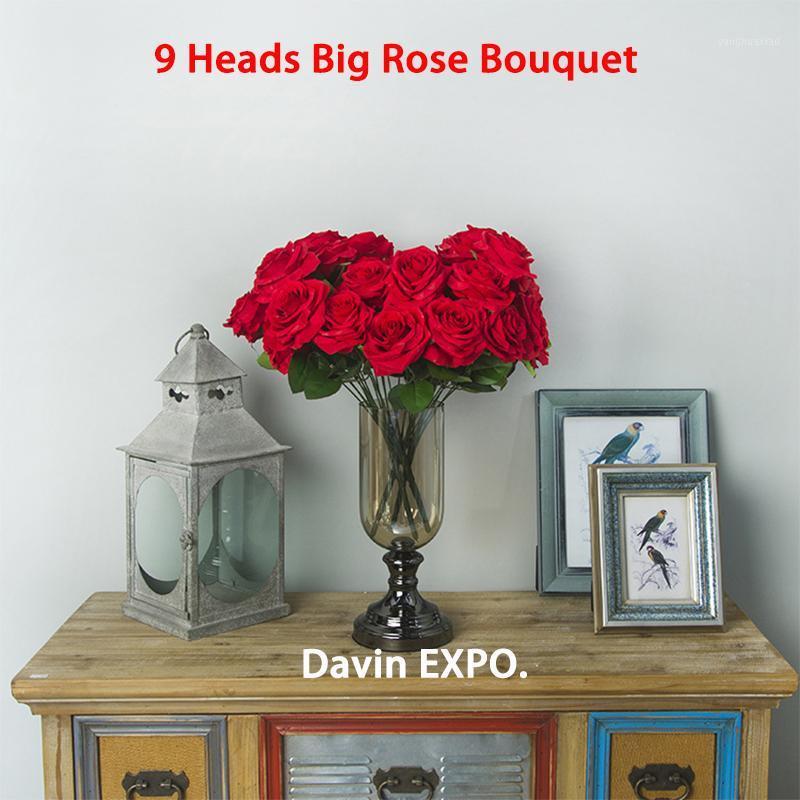 

Yoshiko 9Heads Artificial Flower bouquet Rose DIY Fake Silk Flower for Home Decorative Wedding DIY Hotel Party Decoration1, White