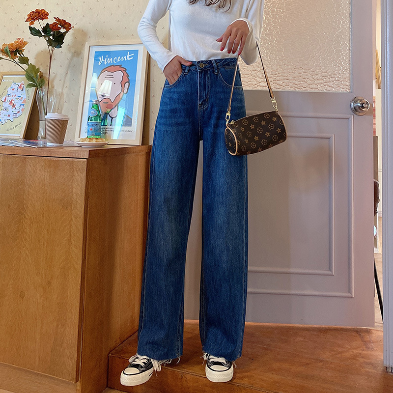 

2021 End Autumn High Expect Rough Leg Wide Female Wild Jeans Loose Breeze Pants Straight Rcm6, Mint