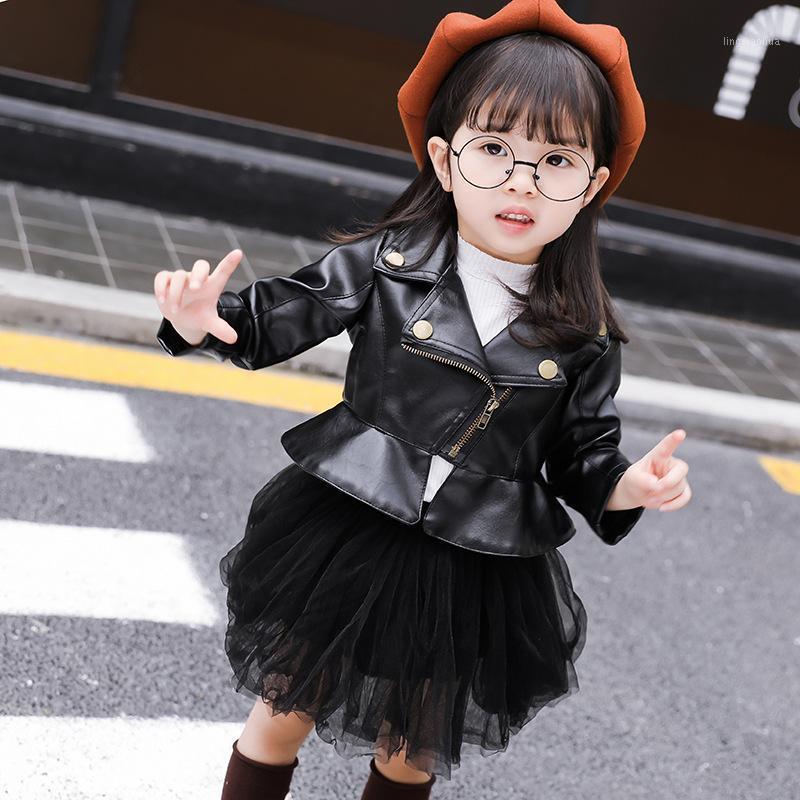 

2020 Spring Autumn PU Leather Girls Short Jacket Children's Fashion Leather Jacket Kids Faux Tops1, Black