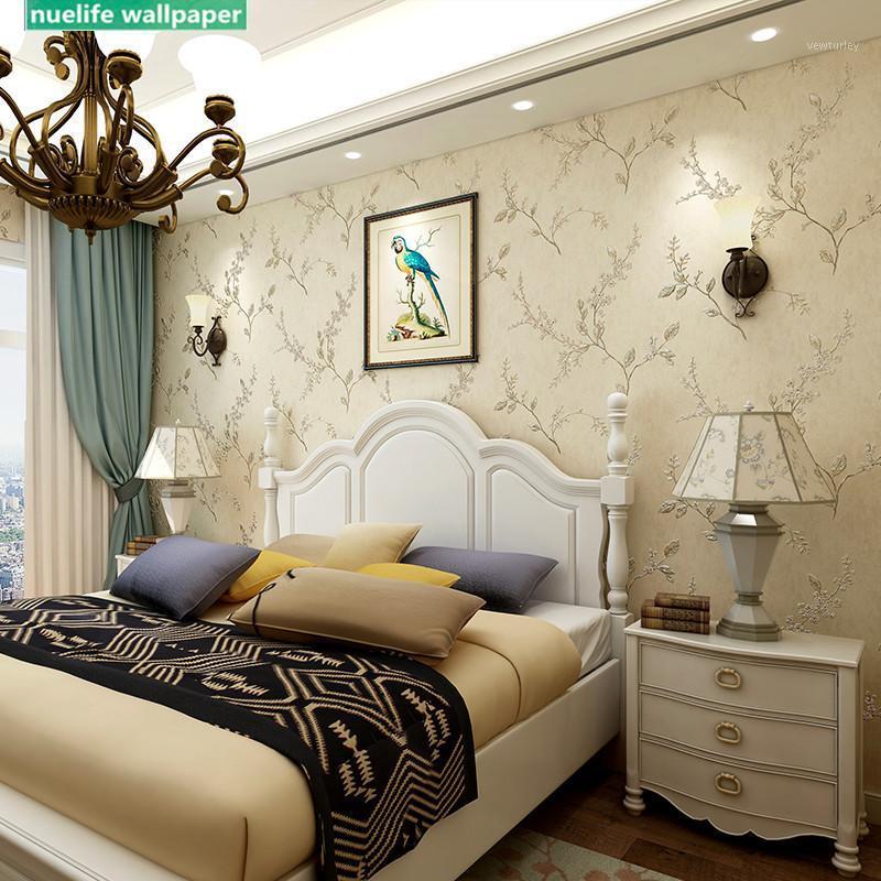 

American country tree pattern non-woven wallpaper living room kids room bedroom sofa TV background wall paper1, Sky blue