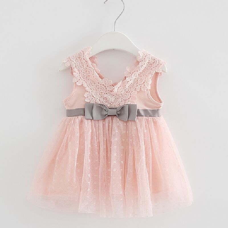 

2021 New Retail-summer Newborn V-neck Bow Lace Princess Infant Girls Honey Clothes Baby V60i, White