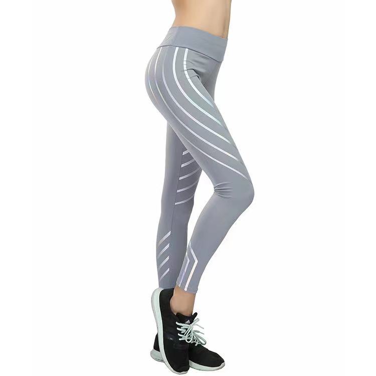 

LuFluorescent laser stripe stitching printing sweat absorption slim Leggings women' sports pants fashion women designer hip pants, White