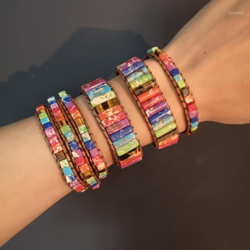 

RINHOO Chakra Bracelet Jewelry Handmade Multicolor Natural Stone Tube Beads Leather Wrap Bracelet Couples Bracelets Gifts1