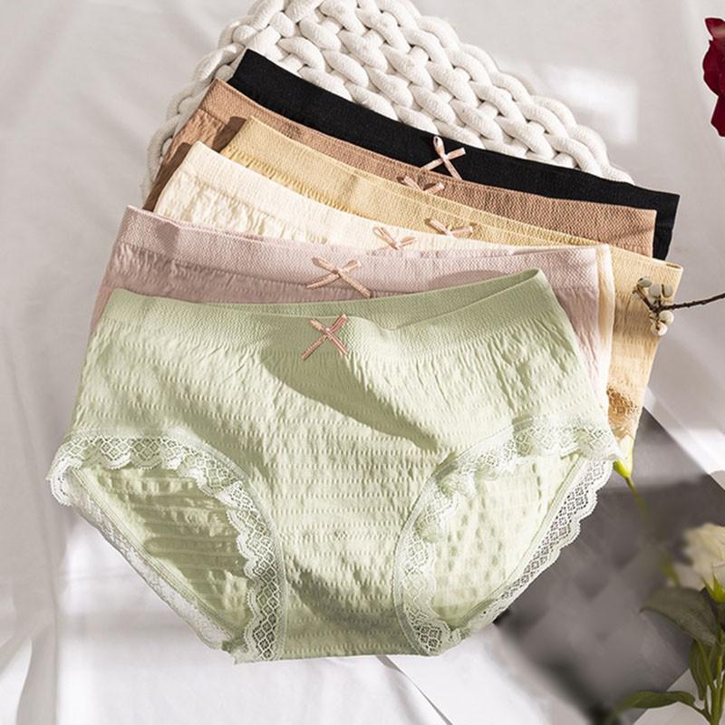 

Ladies Briefs 2020 New Fashion Seamless Modal Panties Fashion Sweet Low-waist Solid Color Lace Trim Panty With Bow, Black