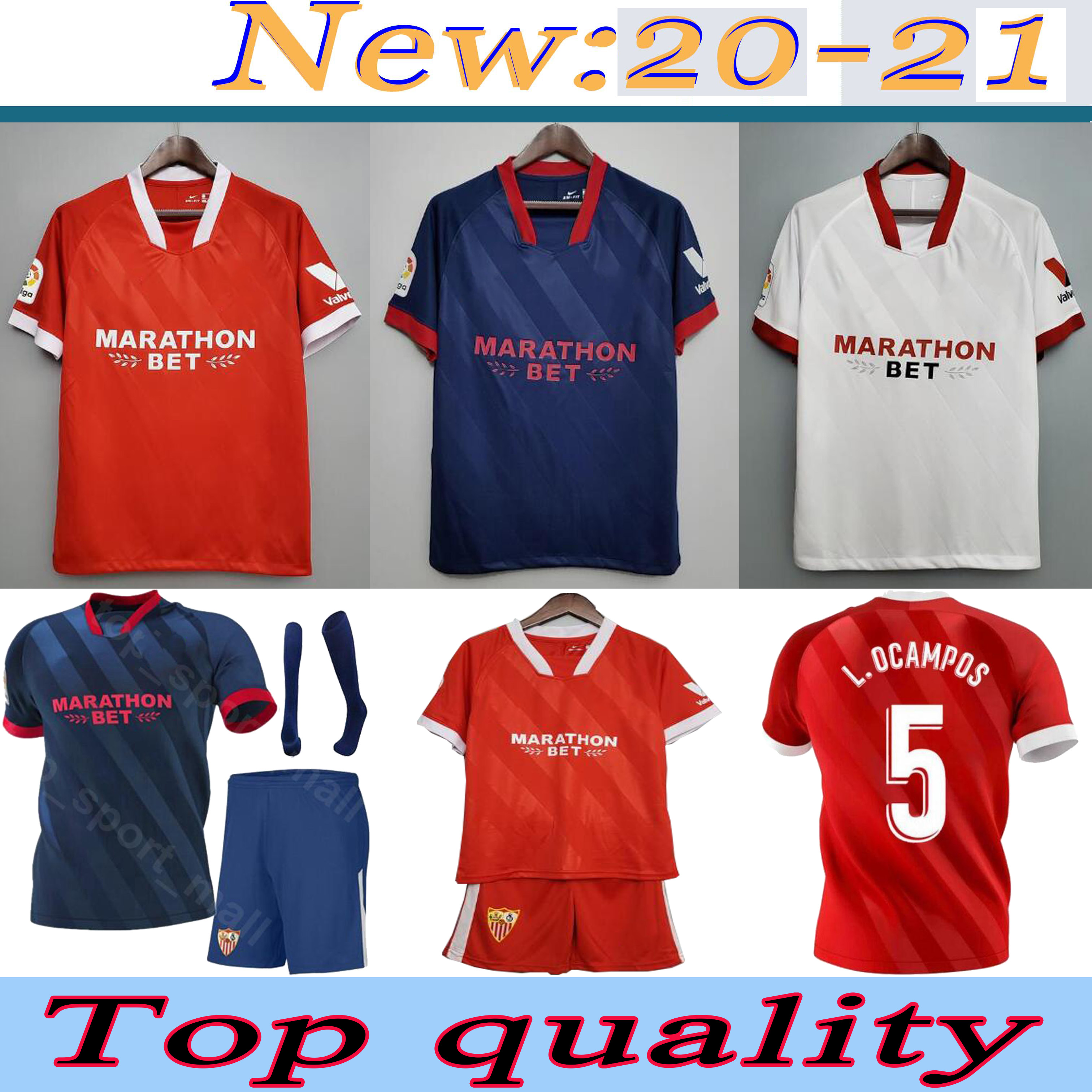 

20 21 Sevilla FC Soccer Jerseys EVER BANEGA 2020 J.NAVAS NOLITO DE JONG football shirt set 2021 MUNIR .OCAMPOS DABBUR Men Kids Kit uniform, Black;yellow