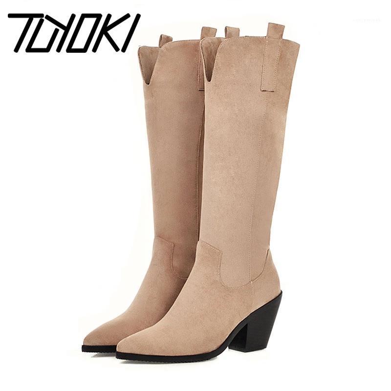 

Tuyoki 2020 Winter New Knee High Boots For Women Simple Solid Color Thick Heel Shoes Ins Hot Long Boots Women Plus Size 31-461, Black