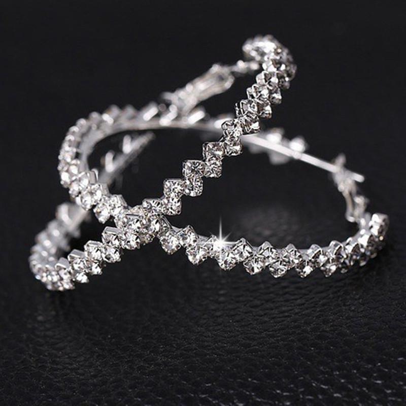 

50mm Annular Earrings Woman Jewellery Fashion Trendy Round Rhinestone Silver Plated Europe and America Gift