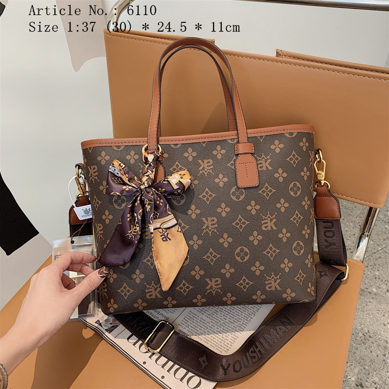 

Wholesale ladies leathers shoulder bags elegant Joker contrast printed handbag sweet bow foreign style backpack large capacity cross style leather handbags, Brown2 3067