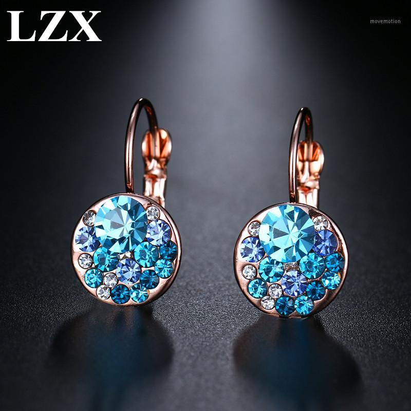 

LZX Brand Gold Color and 100% Austria Crystal Hoop Earrings For Women Fashion Party Jewelry Boucle D'oreille Pendientes Mujer1