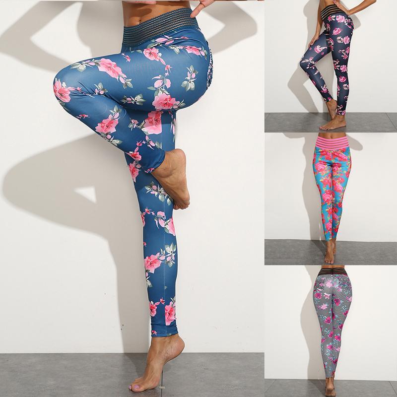 

Floral Stripe Print Yoga Pants High Waist Women' Yoga Leggings Breathable Bottom Sports Pants Gym Workout Running Leggings1, 9308 color