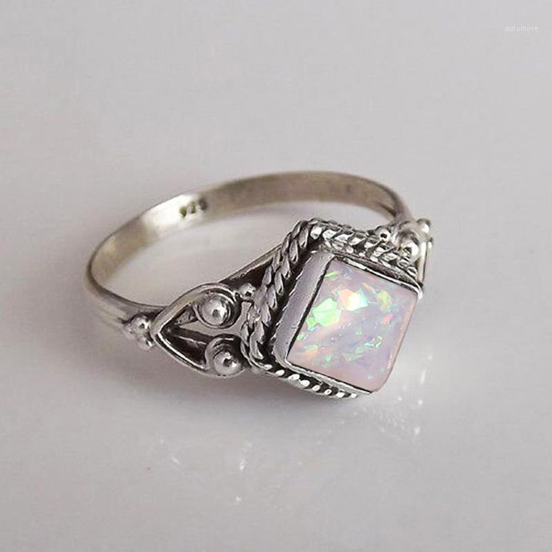 

Huitan Hot Sale Colorful Simulated Opal Ring For Women Geometric Design Valentine Days Gift For Girlfriend Retail&Wholesale Ring1