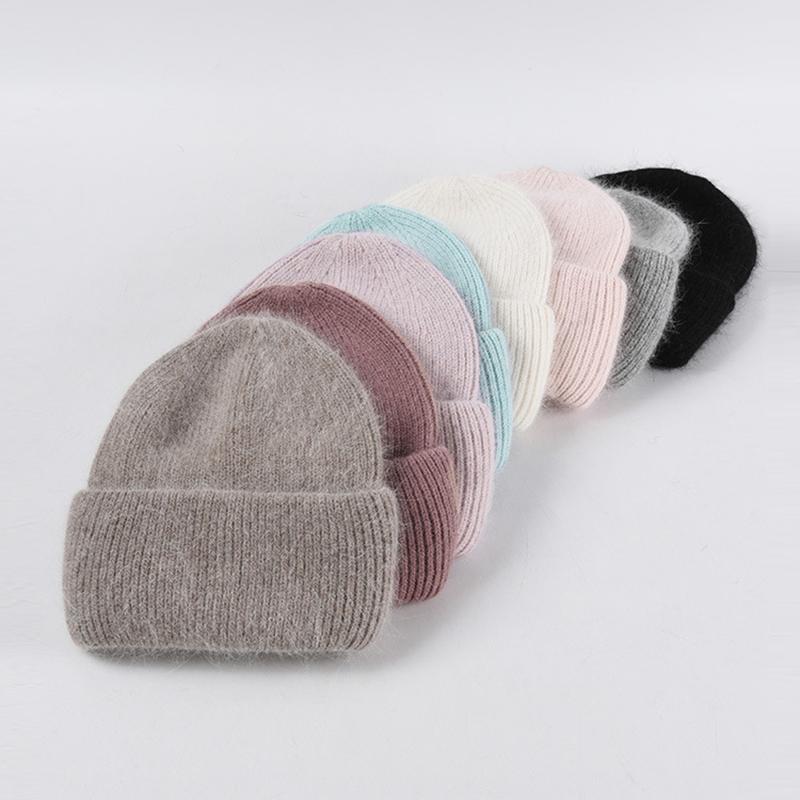 

Women Hat Winter Angora Beanie Brim Warm Autumn Outdoor Skiing Sports Accessory For Girl Teenagers, White