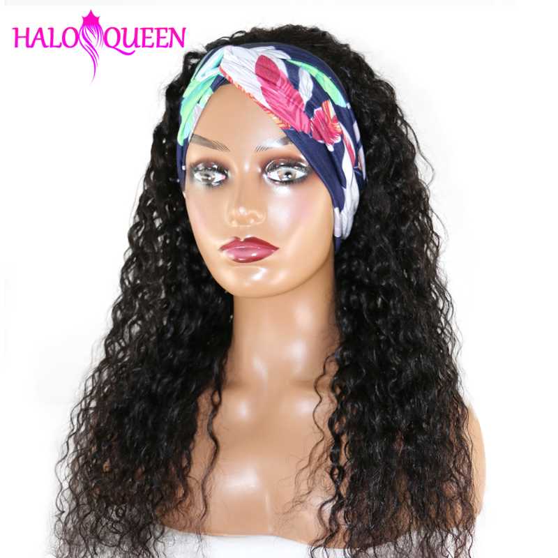 

HALOQUEEN Water Wave Wigs Glueless Headbang Wig Water Wave Human Hair Wigs With Bangs Brizilian Hair Remy Density 150%, As pic