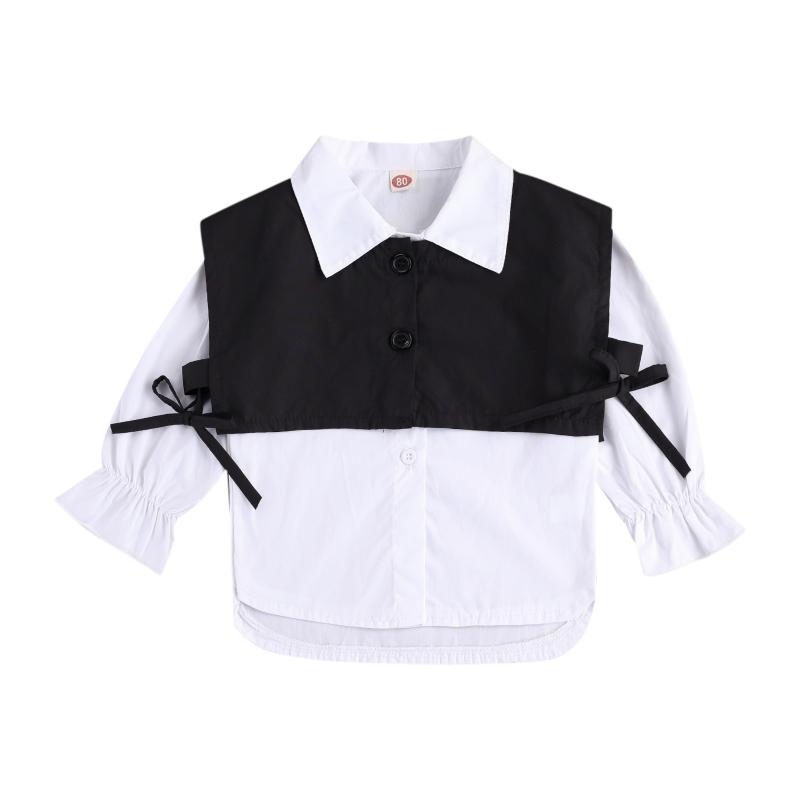 

Fashion Kids Baby Girl Clothes Sets Solid Two Pieces Long Sleeve Lapel Button Down White Shirt+Tie Up Vest Girl Outfits 1-6Y