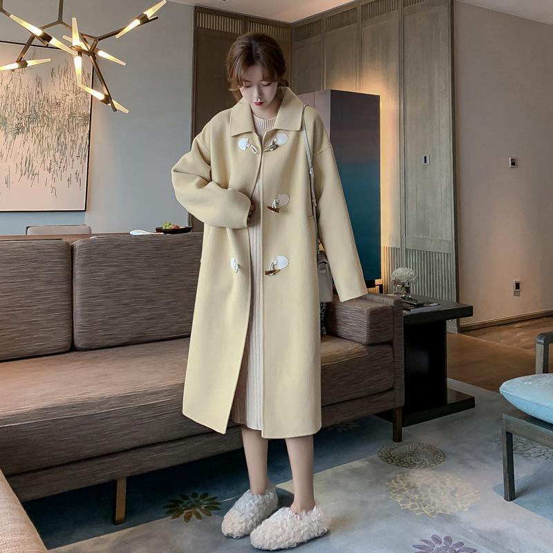 

New Autumn Winter Woolen Blend coat Women long Korean Thicken Warm Wool coat Jacket Women' Casual Overcoat, Black