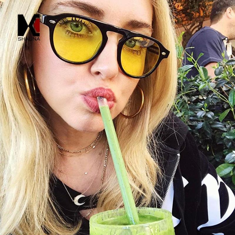 

Sunglasses SHAUNA Fashion Nail Decoration Women Round Retro Men Yellow Tint/Clear Lens Shades UV4001