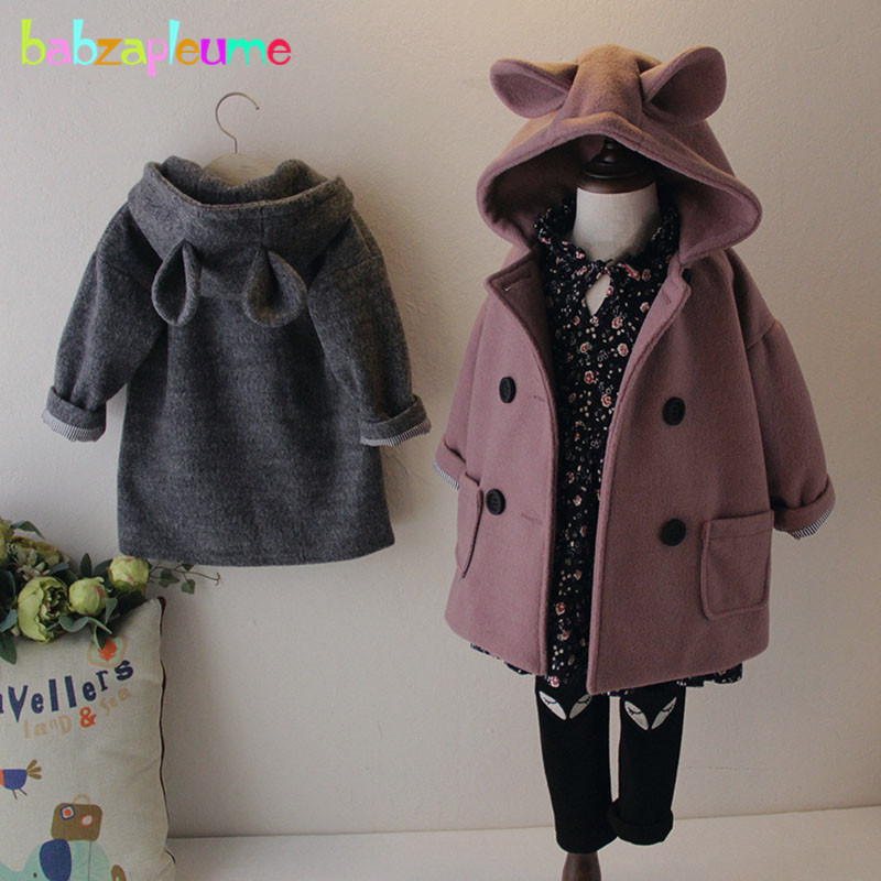 

Autumn Winter Korean Baby Girls Jackets Cute Hooded Wool Coats For Kids Clothes Infant Outerwear Children Clothing BC1655 0930, Blue;gray