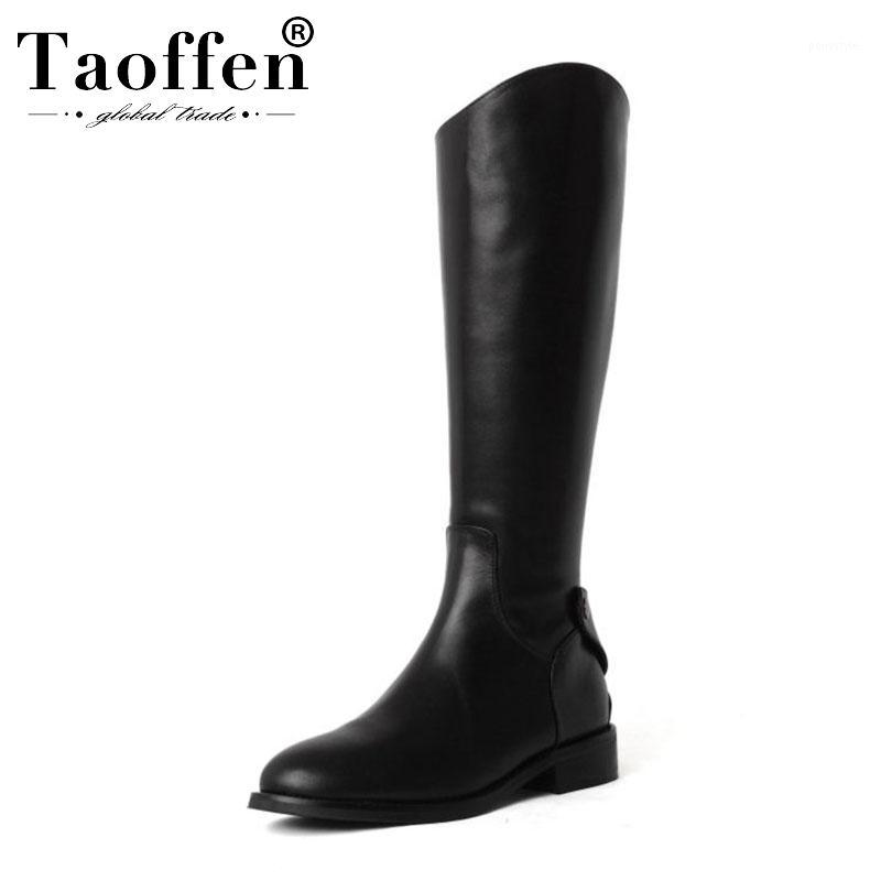 

Taoffen Women Real Leather Hot Sale 2020 Winter Knee Boots Round Toe Square Heels Long Boots Zipper Footwear Botas Size 34-391, Black
