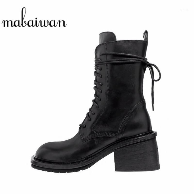 

Mabaiwan 2021 Designer Black Ankle Boots For Women Chunky High Heel Zipper Shoes Women Feminina Platform Comfortable Short Boots1