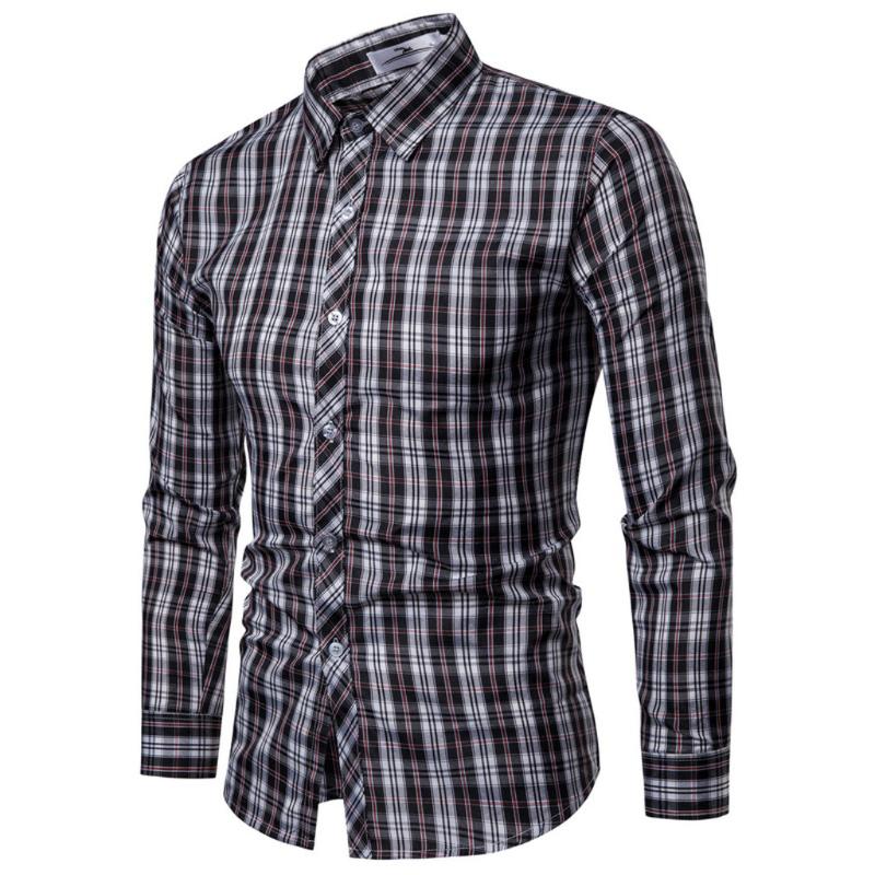 

KANCOOLD Men' Fashion Business Leisure Plaid Printing Shirt Men New broadcloth regular Long-sleeved Shirt Tops Blouse 1127, Black