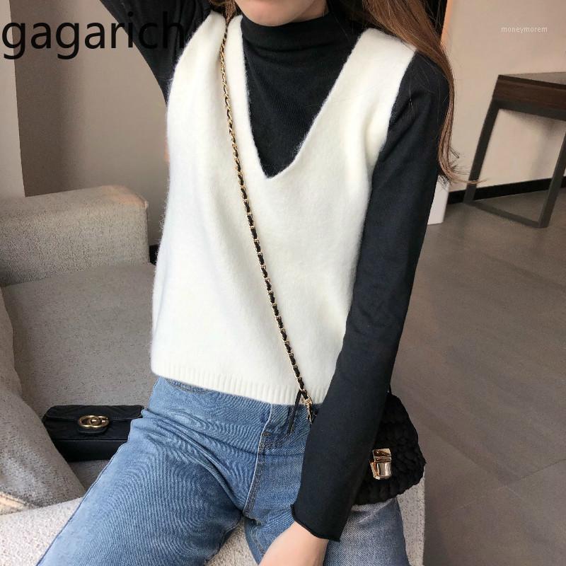

Gagarich Vintage Ladies Sweater Vests Autumn Winter Solid V-neck Knitting Short Waistcoat Women Korean Loose Tops Female Chic1, Blue