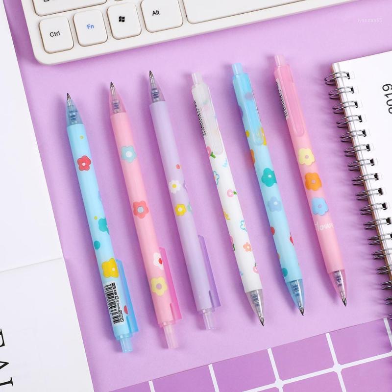 

6pcs/set 0.5mm Colorful flower Gel pen Smooth writing black ink neutral pen for student school supplies1