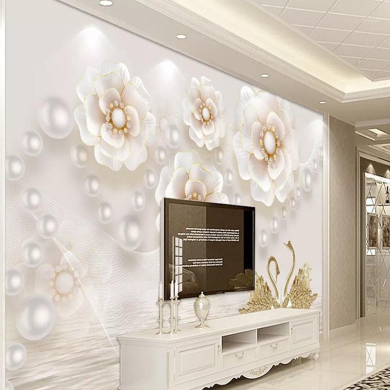 

New Custom 3D Large Mural Wallpaper relief jewelry flower modern simple European children's room TV Background living Bedroom1, As show