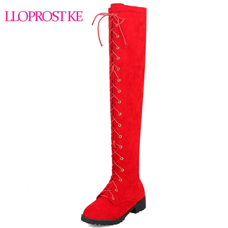 

Lloprost ke Gladiator Winter Shoes Women Flock Thick Heel Over The Knee Winter Boots Women Cross Strap Warm Botas Size 46 D506, Black