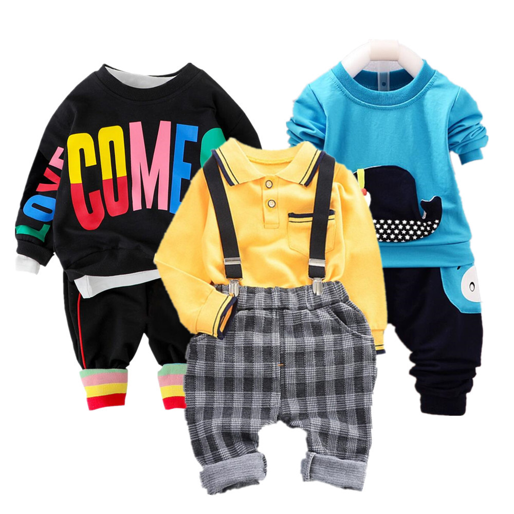 

2PC Toddler Baby Boys Clothes Outfit Infant Boy Kids Shirt Tops+Pants Casual Clothing Spring/Autumn Children Clothing Set Cotton Q0104, White