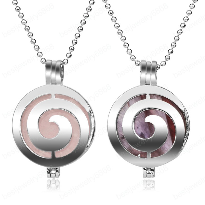 

Reiki Natural Stone Spiral Locket Pendants Aromatherapy Essential Oil Diffuser Necklaces Crystal Healing Jewelry Gifts