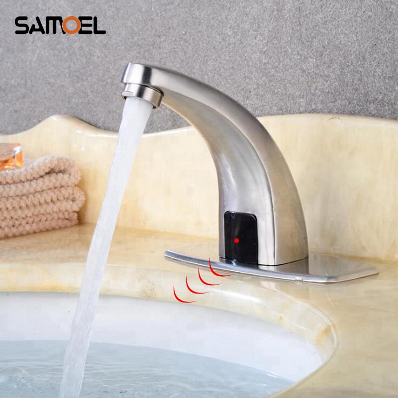 

Samoel SUS 304 Stainless Steel Automatic Bathroom Sink Faucets Touch Free Auto Sensor Basin Cold Water Tap S839