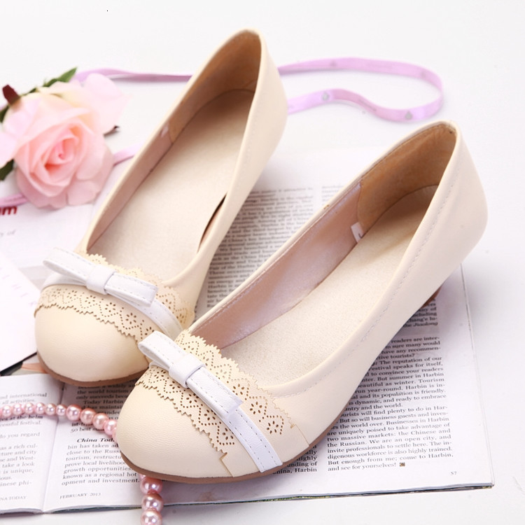 

2021 New the Spring and Autumn Period Low Slope Documentary Female College Wind Sweet Lady Obediently Korean Ribbon Size Shoes Peas Z29R, Pink