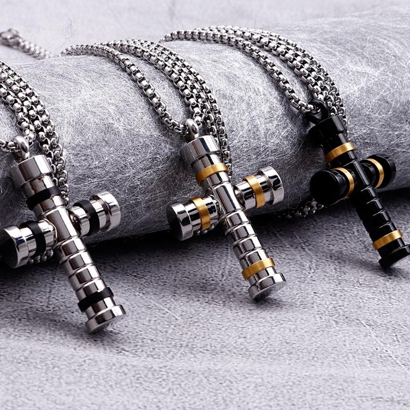 

Hip Hop Jewelry Mens Womens Gold Black Stainless Steel Cross Pendant Necklace Religious Christian Pendants Necklaces For Women